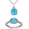 Thumbnail Image 0 of 7.0mm Cushion-Cut Blue Topaz and Lab-Created White Sapphire Pendant and Ring Set in Sterling Silver - Size 7