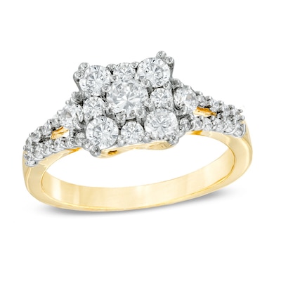 1.00 CT. T.W. Diamond Square Cluster Engagement Ring in 10K Gold