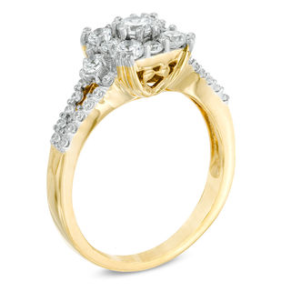 1.00 CT. T.W. Diamond Square Cluster Engagement Ring in 10K Gold ...