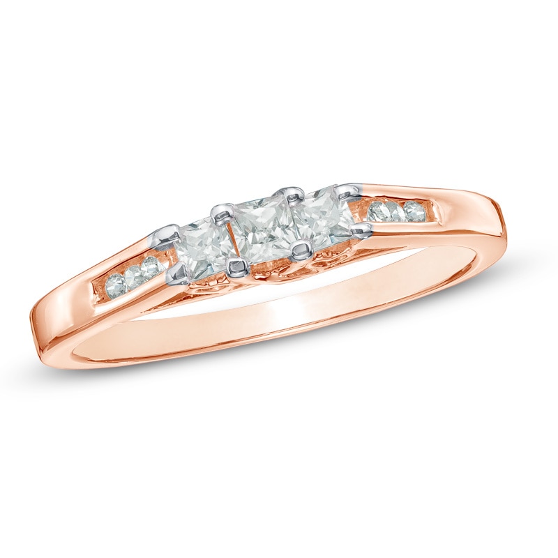 0.25 CT. T.W. Princess-Cut Diamond Three Stone Ring in 10K Rose Gold|Peoples Jewellers