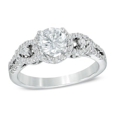 1.00 CT. T.W. Diamond Three Stone Frame Engagement Ring in 14K White Gold