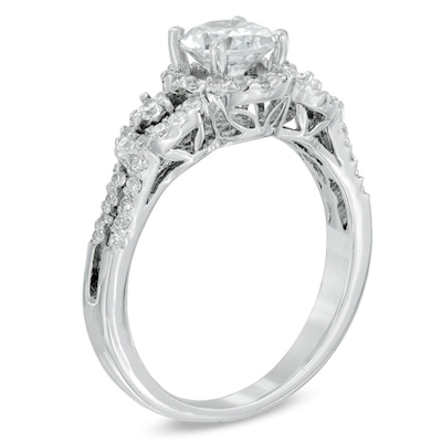 1.00 CT. T.W. Diamond Three Stone Frame Engagement Ring in 14K White Gold