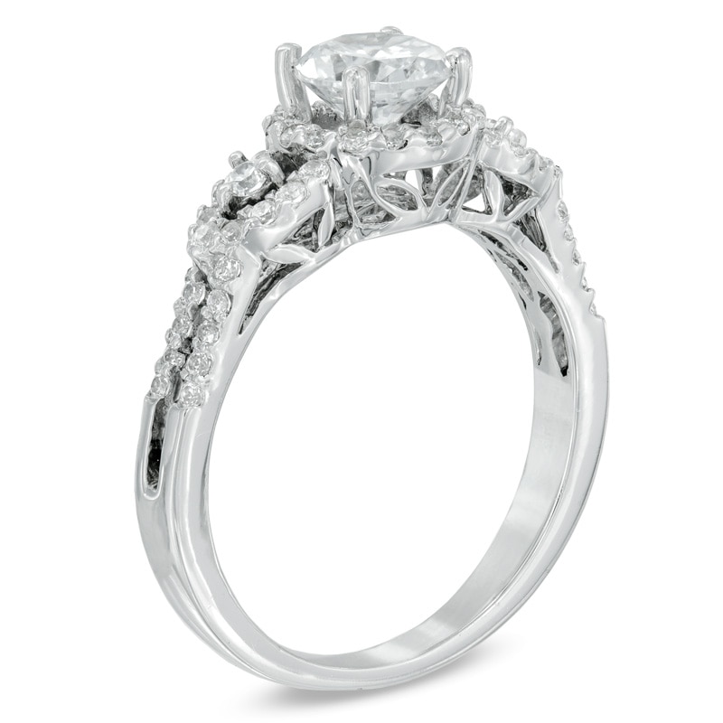 1.00 CT. T.W. Diamond Three Stone Frame Engagement Ring in 14K White Gold|Peoples Jewellers