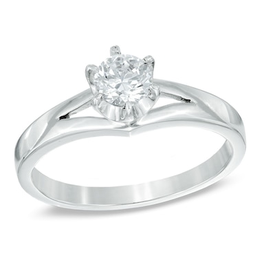 0.63 CT. Diamond Solitaire Split Shank Engagement Ring in 14K White Gold (I/I2)