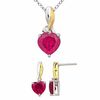 Thumbnail Image 0 of Heart-Shaped Lab-Created Ruby and White Sapphire Pendant and Earrings Set in Sterling Silver and 14K Gold Plate