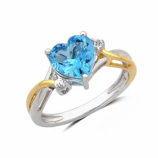 Heart-Shaped Blue Topaz and Lab-Created White Sapphire Pendant and Ring Set in Sterling Silver and 14K Gold Plate