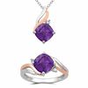 Thumbnail Image 0 of 8.0mm Cushion-Cut Amethyst Pendant and Ring Set in Sterling Silver and 14K Rose Gold Plate - Size 7