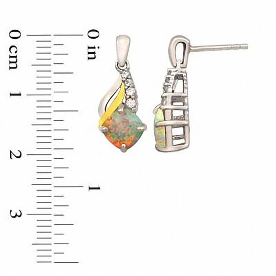 7.0mm Cushion-Cut Lab-Created Opal and White Sapphire Pendant and Earrings Set in Sterling Silver and 14K Gold Plate