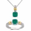 Thumbnail Image 0 of Cushion-Cut Lab-Created Emerald and White Sapphire Pendant and Ring Set in Sterling Silver and 14K Gold Plate - Size 7