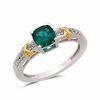 Thumbnail Image 1 of Cushion-Cut Lab-Created Emerald and White Sapphire Pendant and Ring Set in Sterling Silver and 14K Gold Plate - Size 7