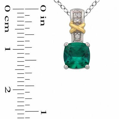 Cushion-Cut Lab-Created Emerald and White Sapphire Pendant and Ring Set in Sterling Silver and 14K Gold Plate - Size 7