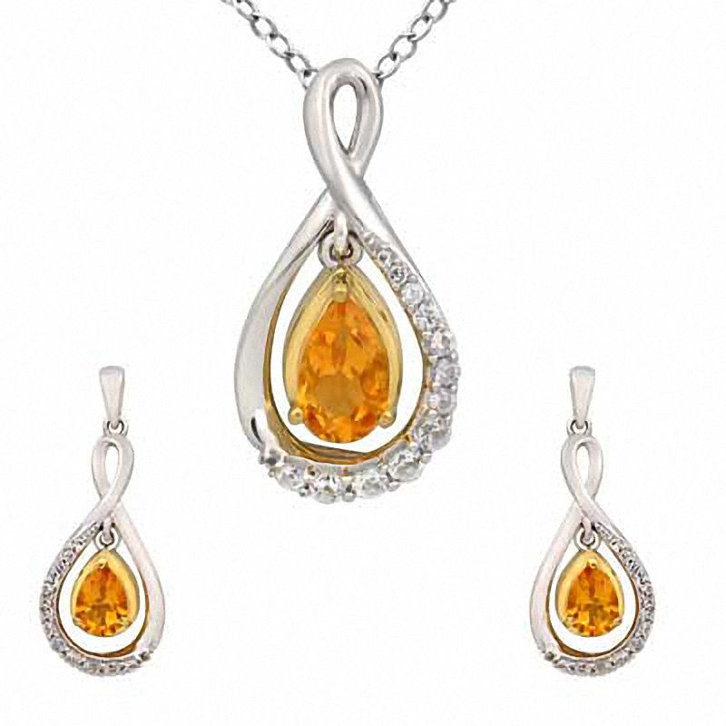 Pear-Shaped Citrine and Lab-Created White Sapphire Pendant and Earrings Set in Sterling Silver and 14K Gold Plate|Peoples Jewellers