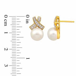 8.0-9.0mm Freshwater Cultured Pearl Pendant and Earrings Set in Sterling Silver and 14K Gold Plate