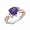 Thumbnail Image 1 of Heart-Shaped Amethyst and Lab-Created White Sapphire Pendant and Ring Set in Sterling Silver and 14K Rose Gold Plate