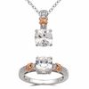 Thumbnail Image 0 of 7.0mm Cushion-Cut Lab-Created White Sapphire Pendant and Ring Set in Sterling Silver with 14K Rose Gold Plate - Size 7