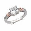 Thumbnail Image 1 of 7.0mm Cushion-Cut Lab-Created White Sapphire Pendant and Ring Set in Sterling Silver with 14K Rose Gold Plate - Size 7