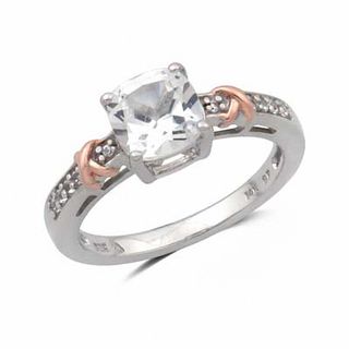 7.0mm Cushion-Cut Lab-Created White Sapphire Pendant and Ring Set in Sterling Silver with 14K Rose Gold Plate - Size 7