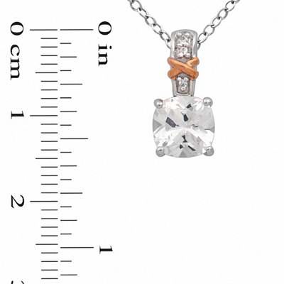 7.0mm Cushion-Cut Lab-Created White Sapphire Pendant and Ring Set in Sterling Silver with 14K Rose Gold Plate - Size 7