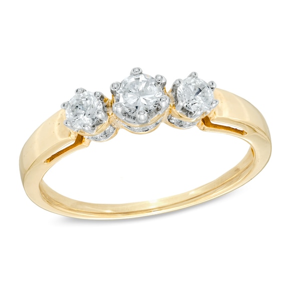 0.50 CT. T.W. Diamond Three Stone Engagement Ring in 10K Gold | Peoples ...