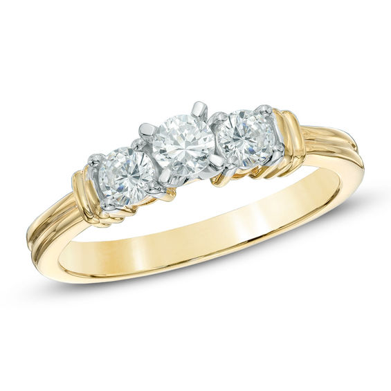 0.50 CT. T.W. Diamond Three Stone Collar Ring in 10K Gold | Peoples ...