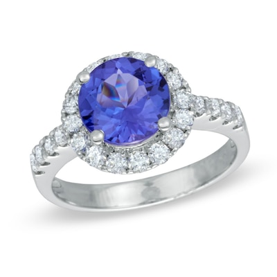 8.0mm Tanzanite and 0.58 CT. T.W. Diamond Frame Ring in 14K White Gold