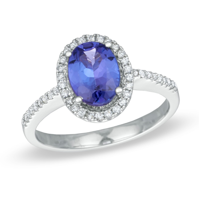 Oval Tanzanite and 0.22 CT. T.W. Diamond Frame Ring in 14K White Gold|Peoples Jewellers