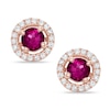 Thumbnail Image 0 of 4.0mm Rubellite and 0.12 CT. T.W. Diamond Frame Stud Earrings in 10K Rose Gold