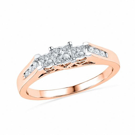 0.50 CT. T.W. Princess-Cut Diamond Three Stone Engagement Ring in 10K Rose Gold