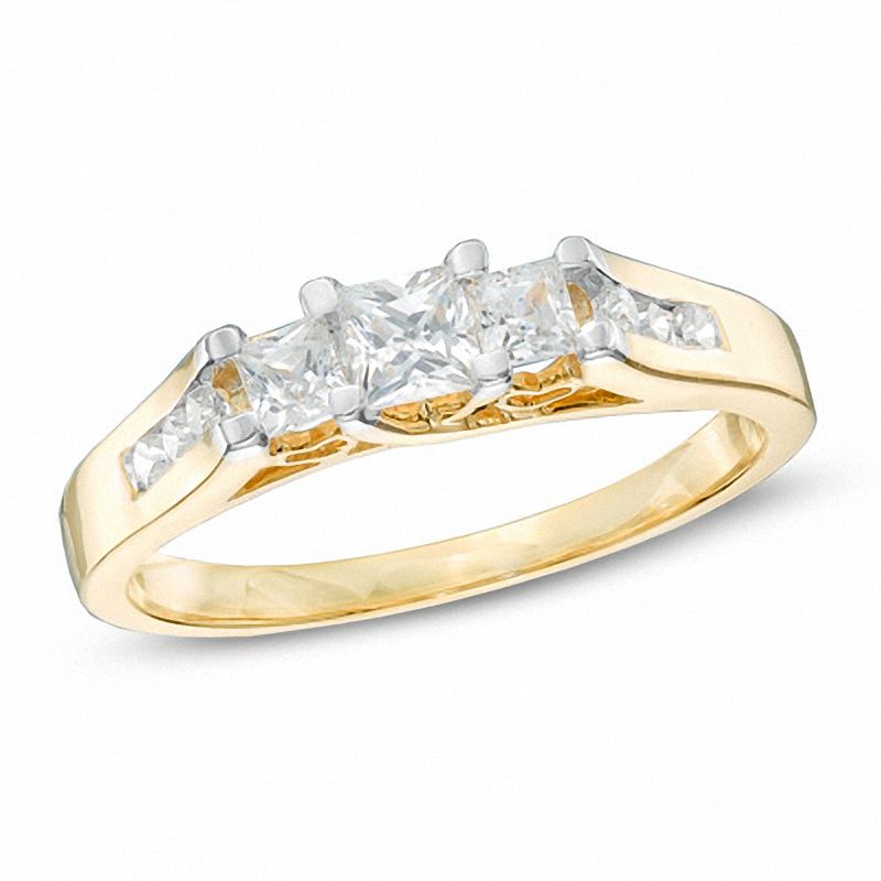 Main Image 1 of 0.50 CT. T.W. Princess-Cut Diamond Three Stone Engagement Ring in 10K Gold