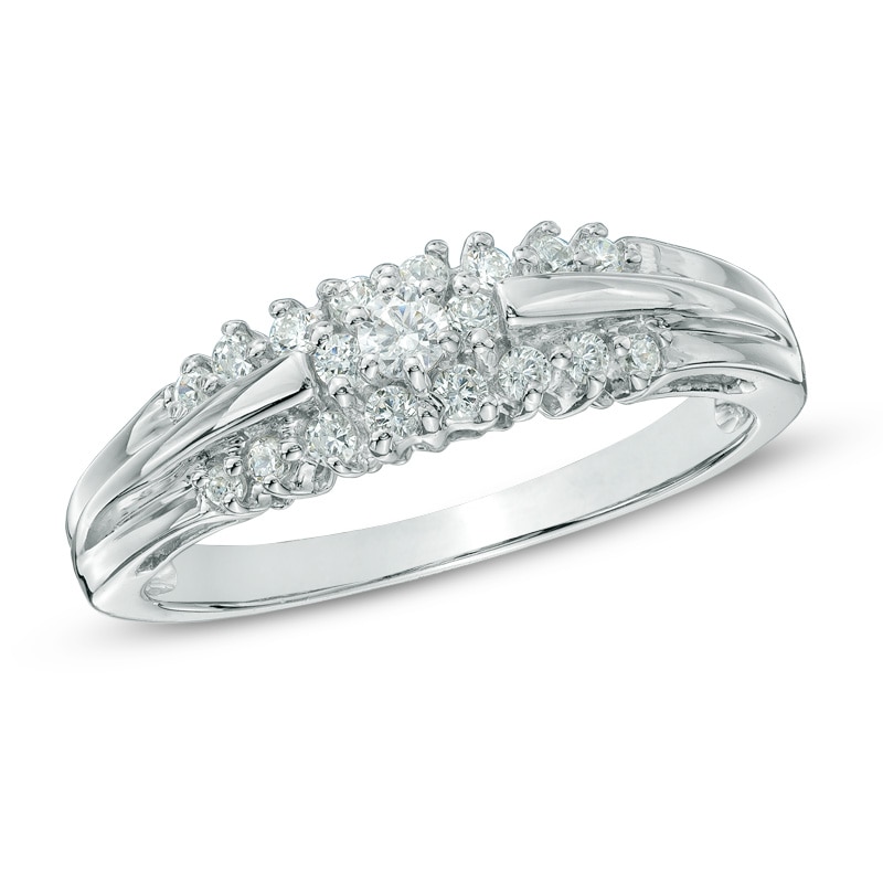 0.25 CT. T.W. Diamond Flower Ring in 10K White Gold|Peoples Jewellers