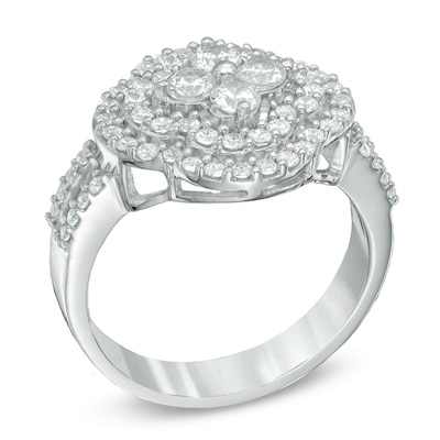 1.00 CT. T.W. Diamond Clover Double Frame Ring in 10K White Gold