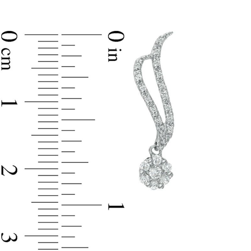 0.33 CT. T.W. Diamond Cluster Double Wave Drop Earrings in 10K White Gold