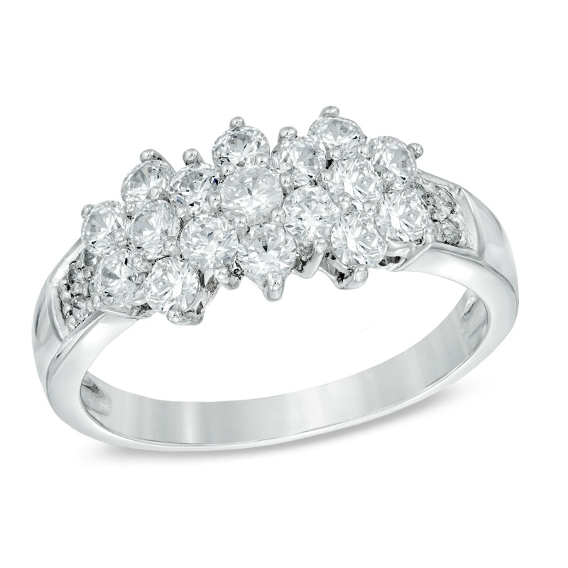 1.00 CT. T.W. Diamond Pyramid Cluster Ring in 10K White Gold|Peoples Jewellers