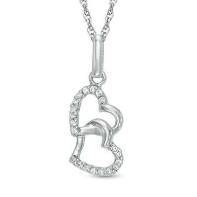 0.10 CT. T.W. Diamond Interlocked Hearts Pendant in Sterling Silver