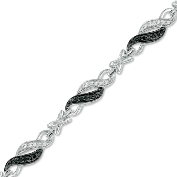 0.50 CT. T.W. Enhanced Black and White Diamond Double Row Infinity Bracelet in Sterling Silver