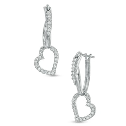 0.25 CT. T.W. Diamond Heart Dangle Hoop Earrings in Sterling Silver