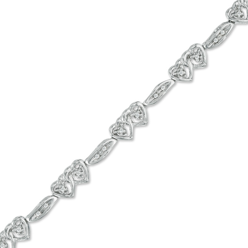 0.16 CT. T.W. Diamond Interlocked Hearts Station Bracelet in Sterling Silver|Peoples Jewellers