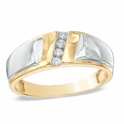 0.05 CT. T.W. Men's Diamond Slant Wedding Band in 10K Two-Tone Gold