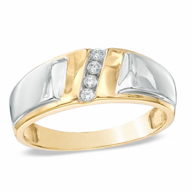 0.05 CT. T.W. Men's Diamond Slant Wedding Band in 10K Two-Tone Gold|Peoples Jewellers