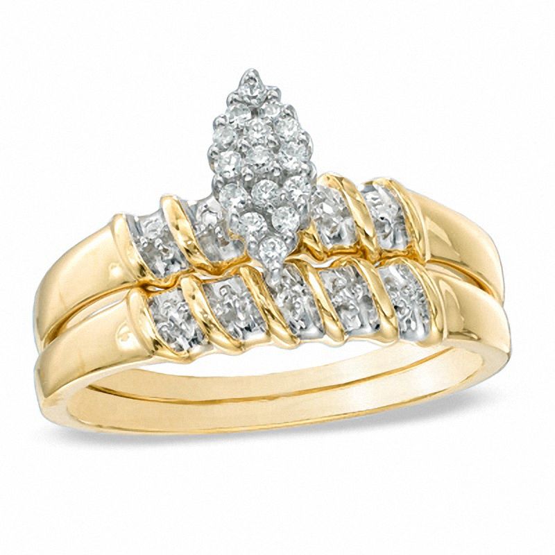 0.10 CT. T.W. Diamond Marquise Cluster Bridal Set in 10K Gold|Peoples Jewellers