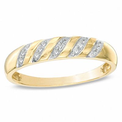 Men's 0.10 CT. T.W. Diamond Slant Wedding Band in 10K Gold