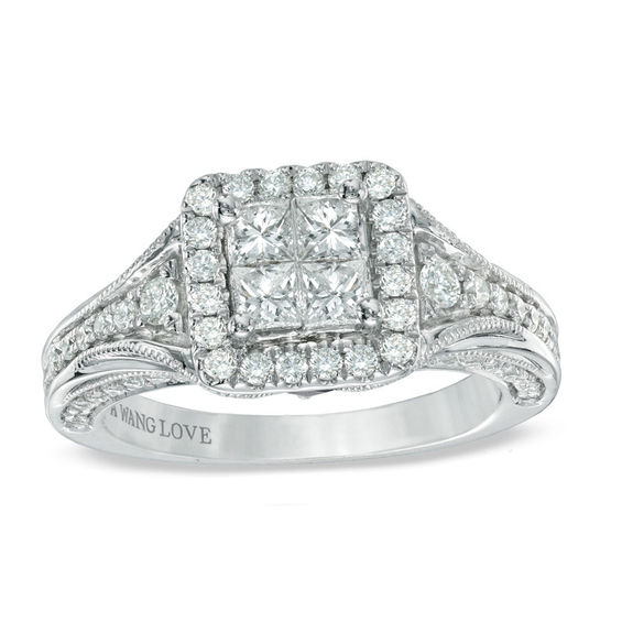 Vera Wang Love Collection 0.95 CT. T.W. Princess-Cut Quad Diamond Engagement Ring in 14K White Gold