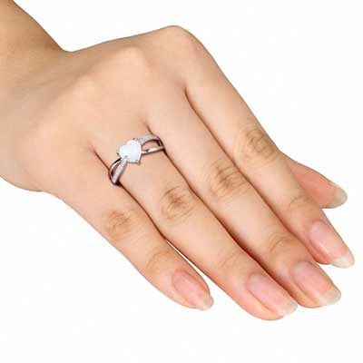 7.0mm Heart-Shaped Opal and Diamond Accent Ring in Sterling Silver