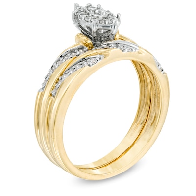 0.25 CT. T.W. Marquise Composite Diamond Slant Striped Bridal Set in 10K Gold