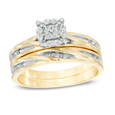 0.20 CT. T.W. Quad Diamond Frame Bridal Set in 10K Gold