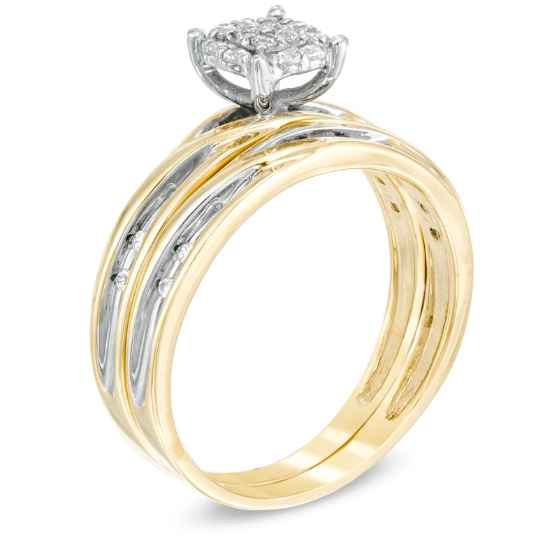 0.20 CT. T.W. Quad Diamond Frame Bridal Set in 10K Gold|Peoples Jewellers