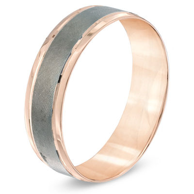 Men's 6.0mm Comfort Fit Wedding Band in 10K Rose Gold with Charcoal Rhodium - Size 10