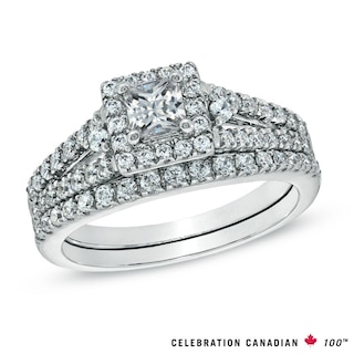 Celebration Canadian Lux® 1.00 CT. T.W. Certified Diamond Frame Bridal Set in 18K White Gold (I/SI2)