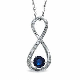 5.5mm Blue Lab-Created Sapphire and Diamond Accent Infinity Pendant in Sterling Silver