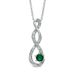 4.5mm Lab-Created Emerald and Diamond Accent Twist Pendant in Sterling Silver